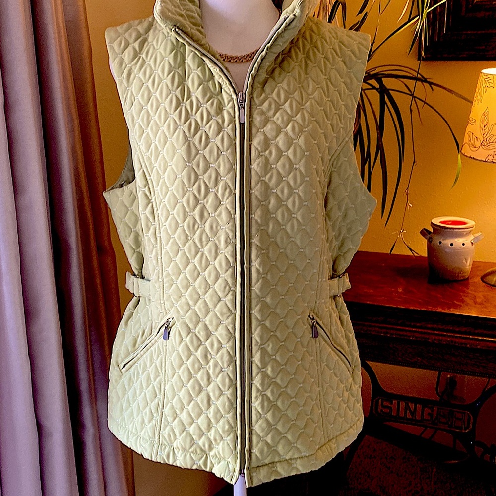 Nordstrom Gallery Lime Green Quilted Collar Vest Size L - Picture 1 of 8